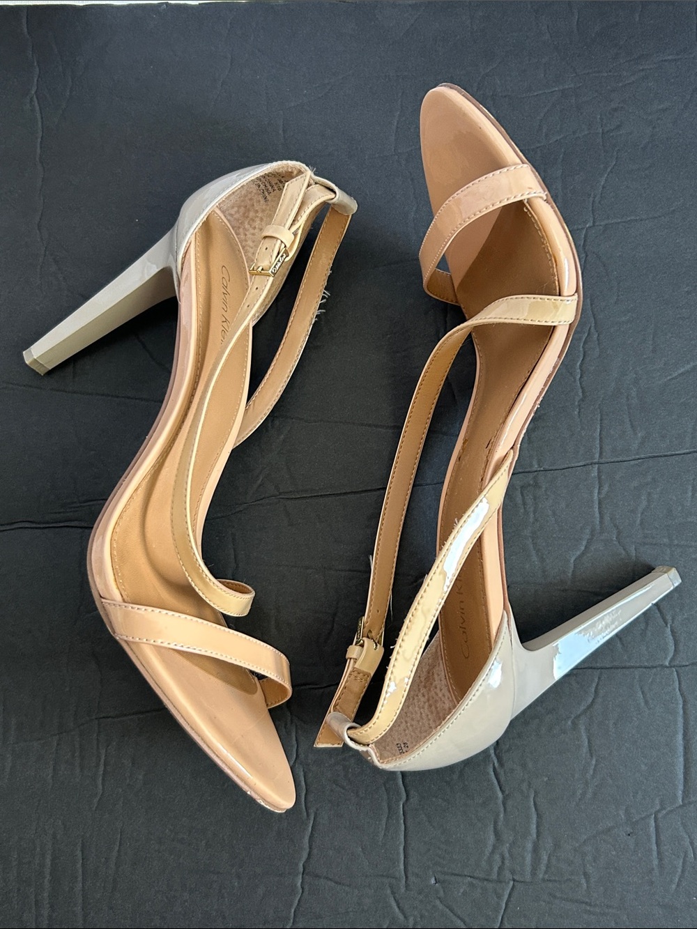 Calvin Klein Two-Tone Patent Slingback Heels in Nude and Light Gray